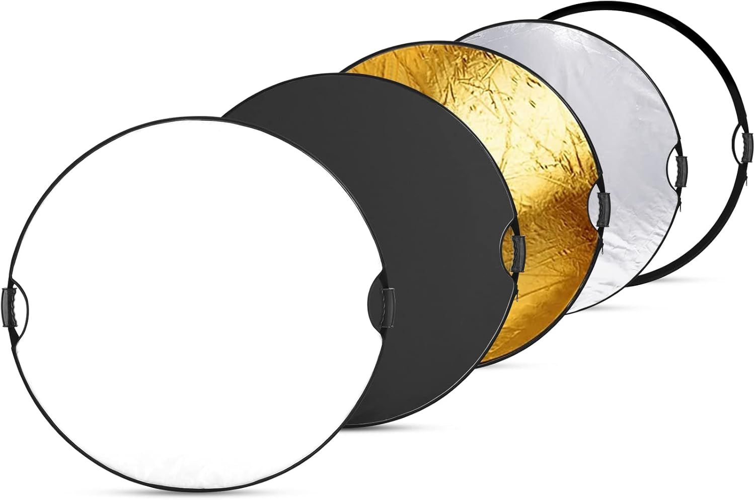 Reflector Neewer de 110 cm con asa y rosca de 3/8'', difusor de luz redondo plegable de 5 en 1, transparente/plateada/dorada/blanca/negra para iluminación fotográfica en estudio o al aire libre, RF-110II