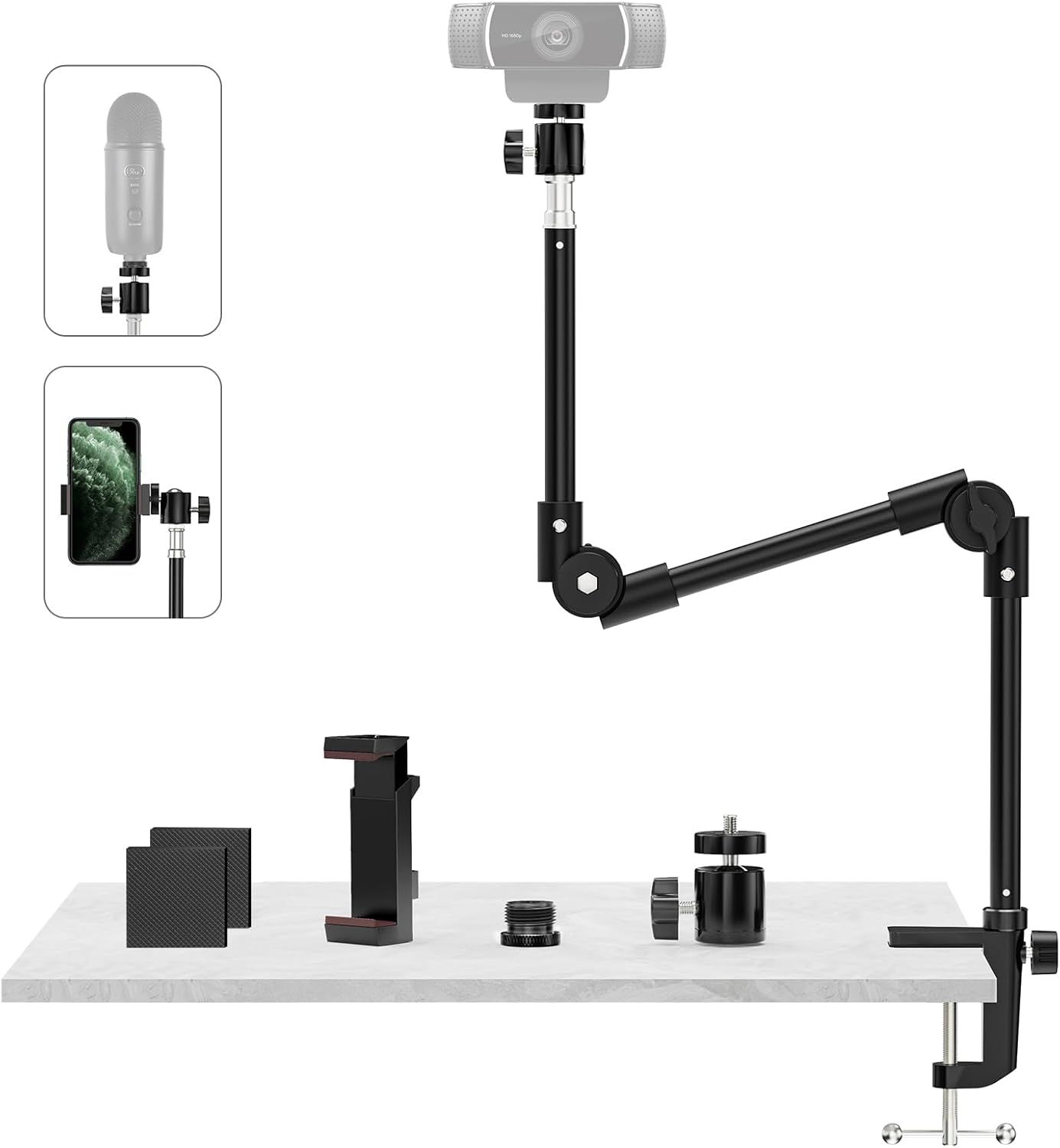 Logitech Flexible Webcam and Phone Stand with 5/8" Lens, 22" Height, 3-in-1 Compatibility for Logitech C922, C615, Brio 4K, GoPro Hero, Blue Yeti, Snowball, etc.