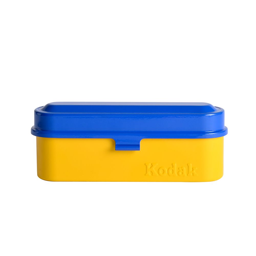 Estuche de película Kodak (135) - Estuche compacto de acero para 5 rollos de película de 135 mm, tapa desmontable, diseño de los años 70, protección contra el polvo y la humedad - Azul