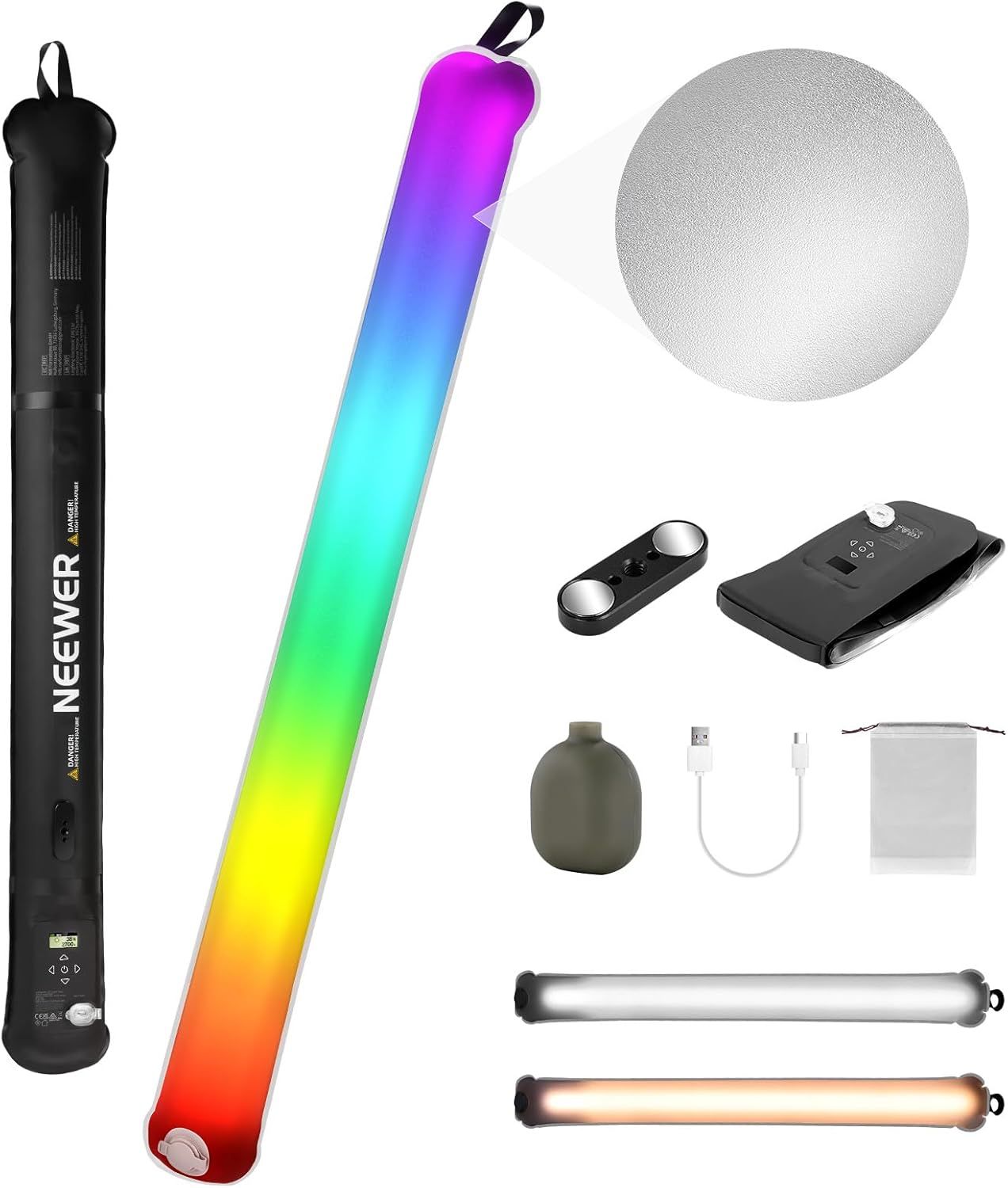 Neewer 30W RGB LED Light Bar, Portable 90cm with 5000mAh Battery and Type C 45W Input/30W Output, 3000Lux, 17 Effects, 2700-6500K CRI95 Light for Photo Studio