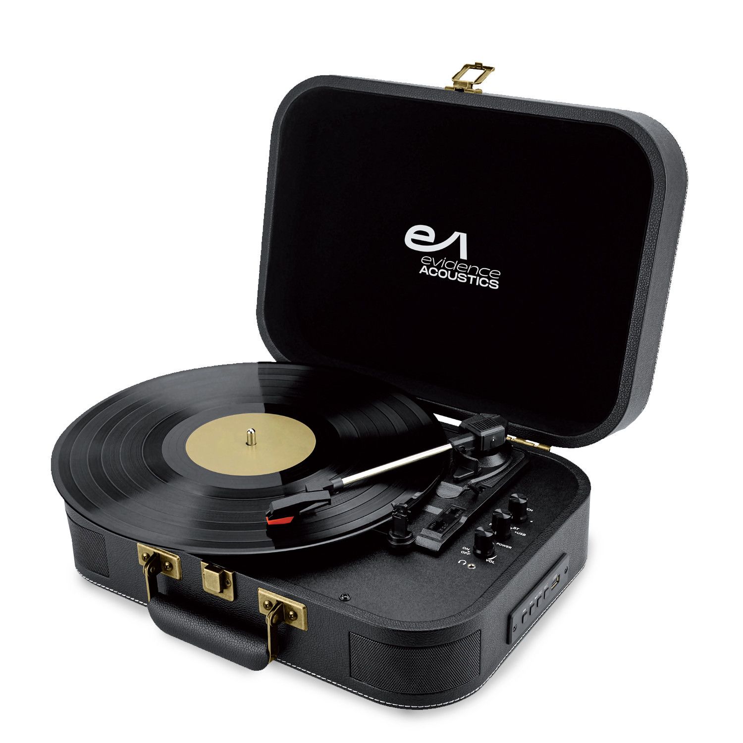 Evidence Acoustics EA-PL100-BK Vinyl Turntable - 20W Integrated Speakers, 3 Speeds, Bluetooth, USB