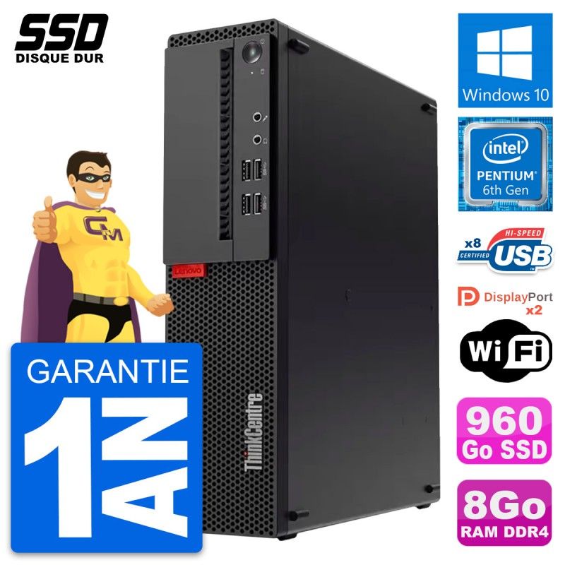 Lenovo ThinkCentre M910s SFF Desktop - Intel Pentium G4400, 8GB RAM, 960GB SSD, Windows 10, WiFi