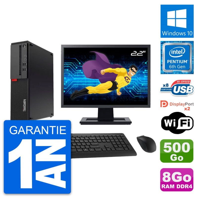 Lenovo M910s SFF Desktop PC | 22" Screen | Intel Pentium G4400 | 8GB RAM | 500GB HDD | Windows 10