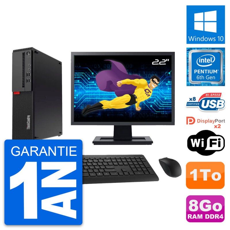 Lenovo M910s SFF Desktop Computer - 22" Screen, Intel G4400, 8GB RAM, 1TB HDD, Windows 10, WiFi