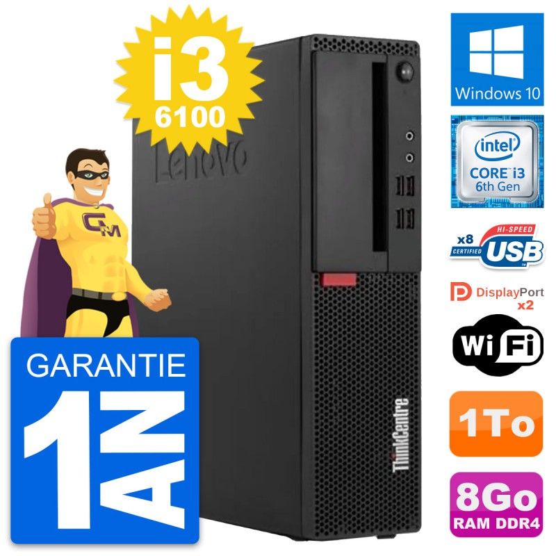 Lenovo ThinkCentre M910s SFF Desktop - Intel i3-6100, 8GB RAM, 1TB HDD, Windows 10, WiFi