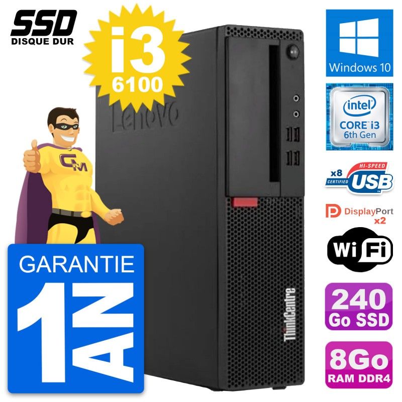 Lenovo ThinkCentre M910s SFF Desktop Computer - Intel Core i3-6100, 8GB RAM, 240GB SSD, Windows 10, WiFi