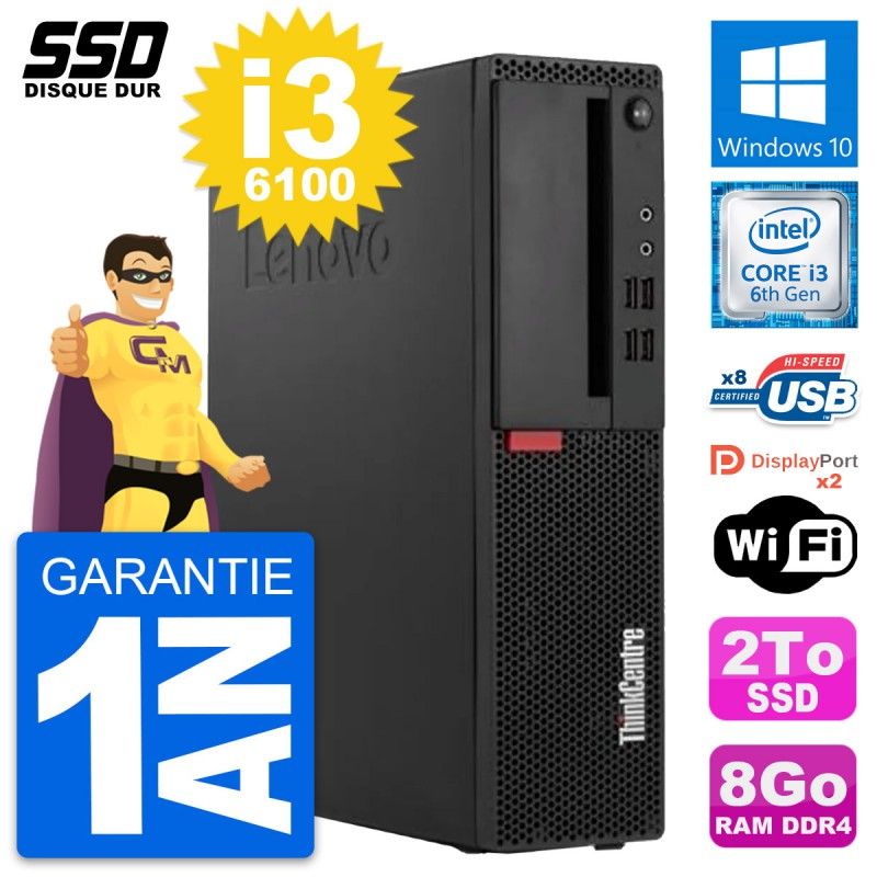 Lenovo ThinkCentre M910s SFF Desktop - Intel i3-6100, 8GB RAM, 2TB SSD, Windows 10, Wifi
