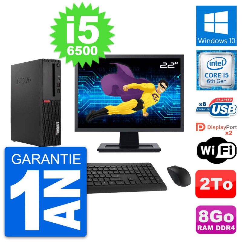 Lenovo M910s SFF Desktop Computer - 22" Screen, Intel i5-6500, 8GB RAM, 2TB HDD, Windows 10, WiFi