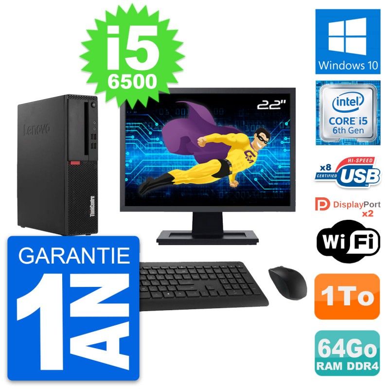 Lenovo M910s SFF Desktop Computer | 22" Screen | Intel i5-6500 | 64GB RAM | 1TB Storage | Windows 10