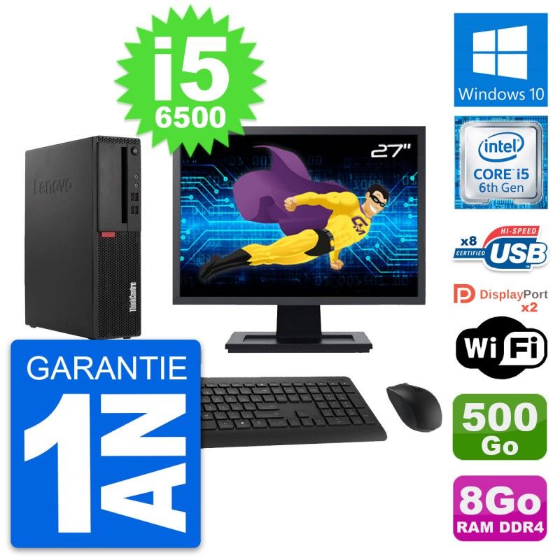 Lenovo M910s SFF Desktop Computer | 27" Screen | Intel i5-6500 | 8GB RAM | 500GB Storage