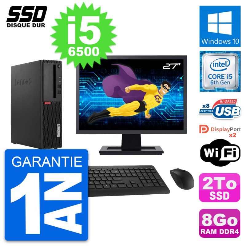 Lenovo M910s SFF Desktop Computer - 27" Screen, Intel Core i5-6500, 8GB RAM, 2TB SSD, Windows 10, WiFi