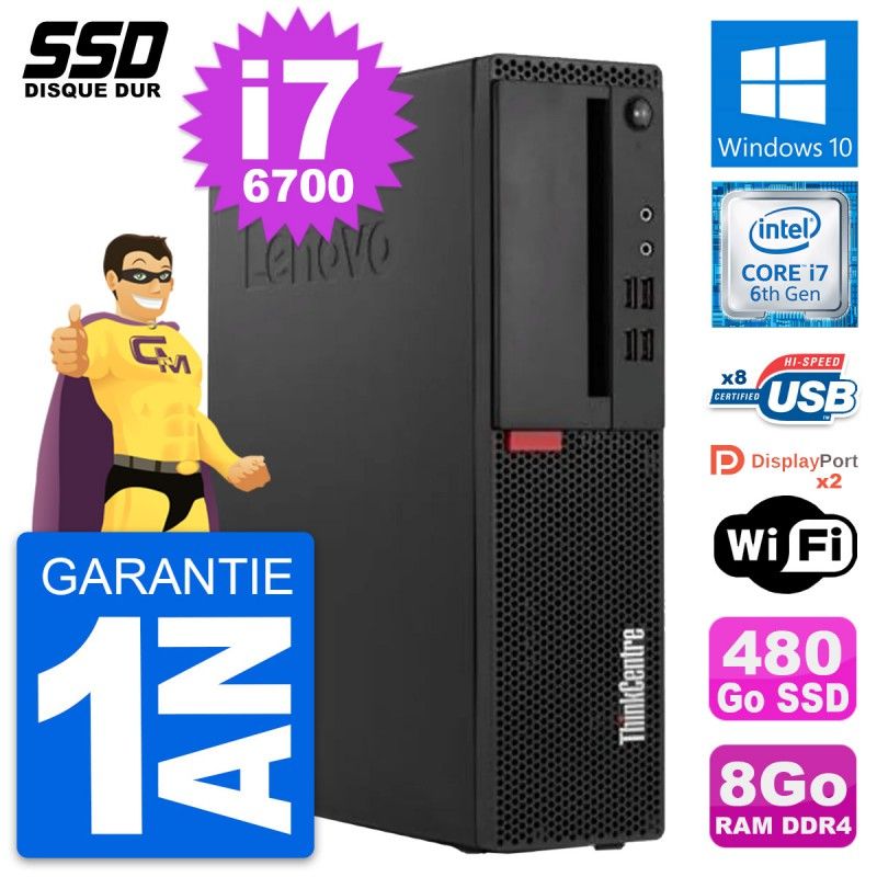 Lenovo ThinkCentre M910s SFF Desktop - Intel Core i7-6700, 8GB RAM, 480GB SSD, Windows 10, WiFi