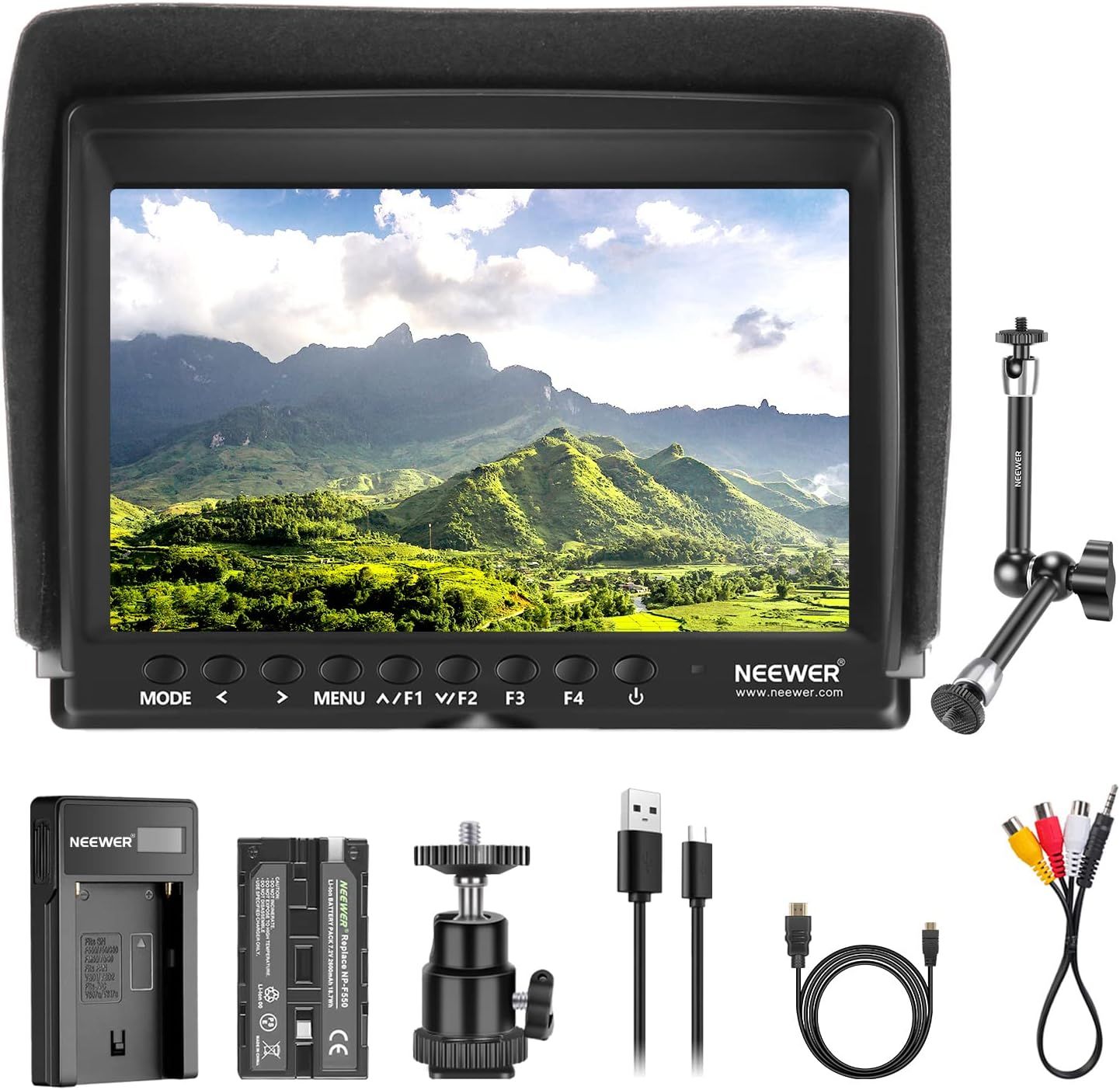 Neewer F100 7-Inch Monitor, IPS 1280x800, HDMI 1080p, Li-ION 2600mAh Battery