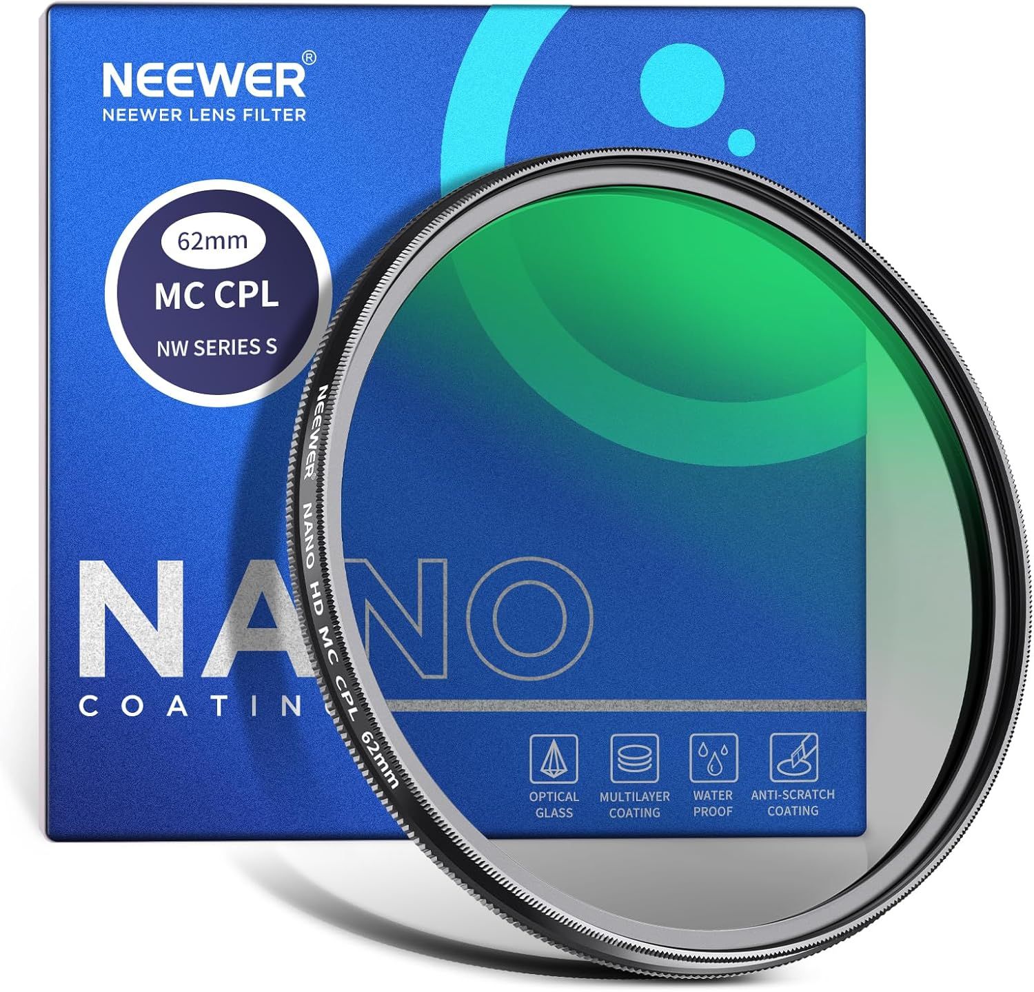 Filtro polarizador circular Neewer de 62 mm con 24 capas