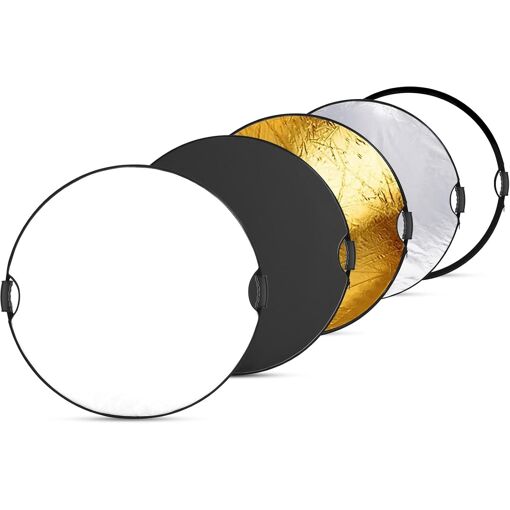 Neewer 80cm Light Reflector with Handle & 3/8" Thread, Round Foldable 5-in-1 Light Diffuser, Translucent/Silver/Gold/White/Black for Photo Lighting in Studio or Outdoors, RF-110II