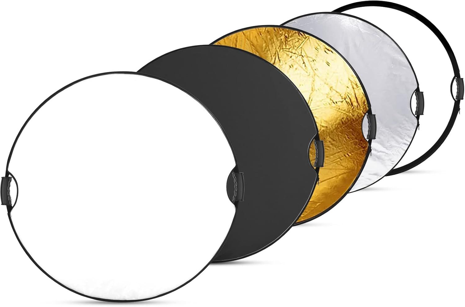 Neewer 80cm Light Reflector with Handle & 3/8" Thread, Round Foldable 5-in-1 Light Diffuser, Translucent/Silver/Gold/White/Black for Photo Lighting in Studio or Outdoors, RF-110II