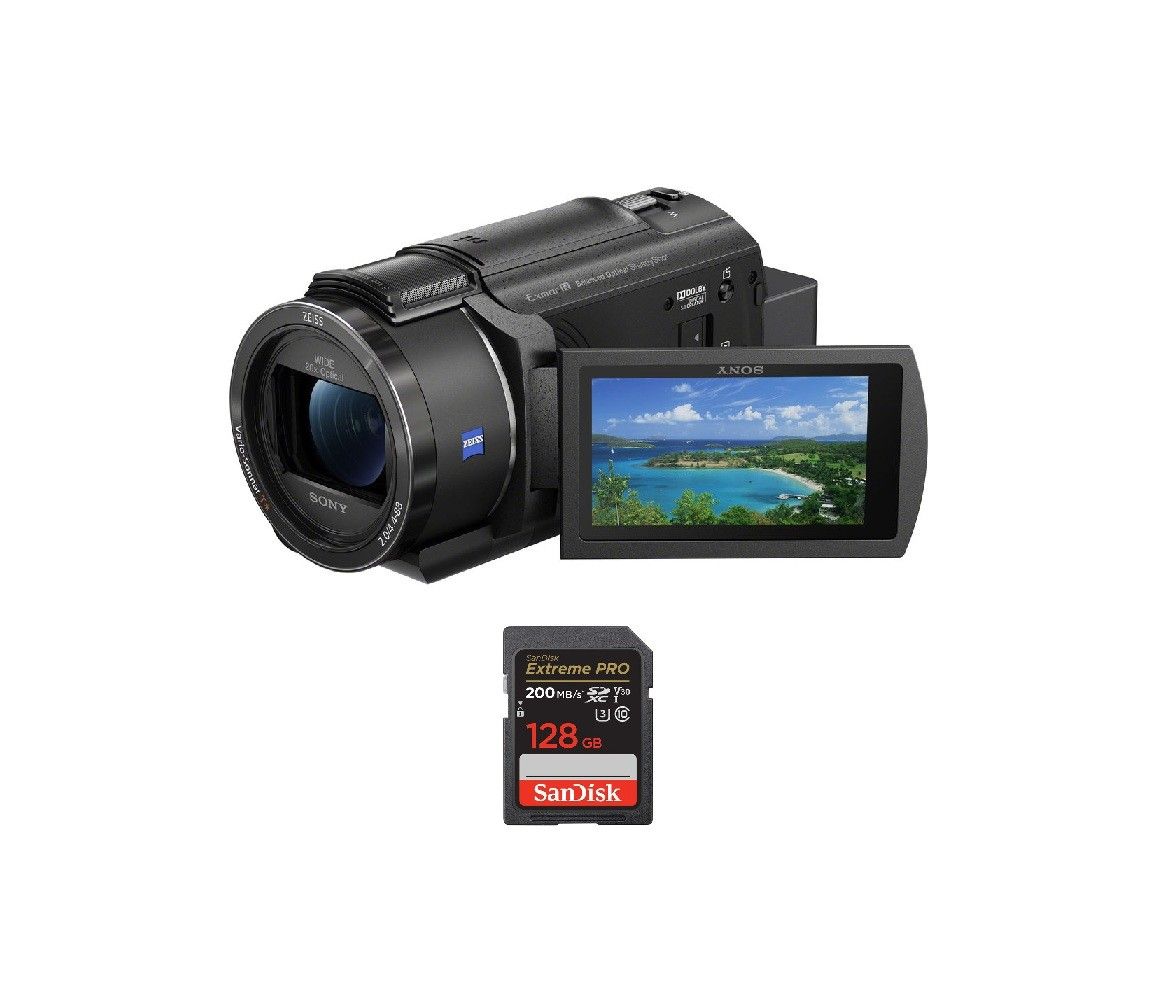 Sony FDR-AX43A 4K Handycam Camcorder Black + SanDisk 128GB Extreme PRO UHS-I SDXC Card