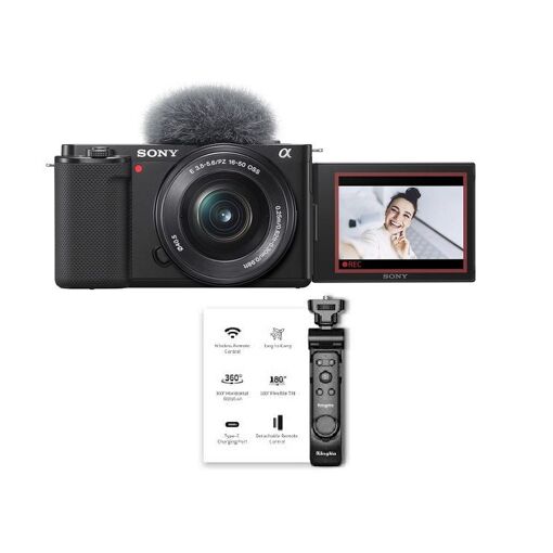 Kit Sony ZV-E10 (Negro) con lente de 16-50 mm y trípode inalámbrico Kingma BM-SR4