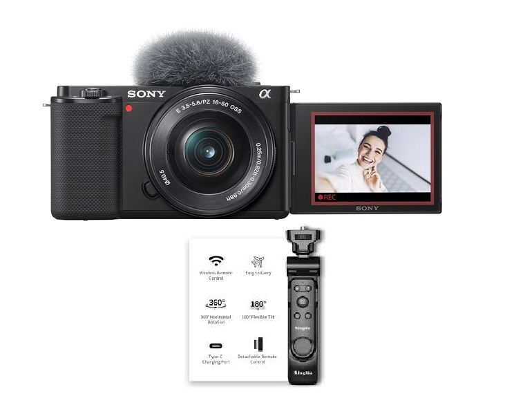 Sony ZV-E10 Kit (Black) with 16-50mm Lens and Wireless Tripod