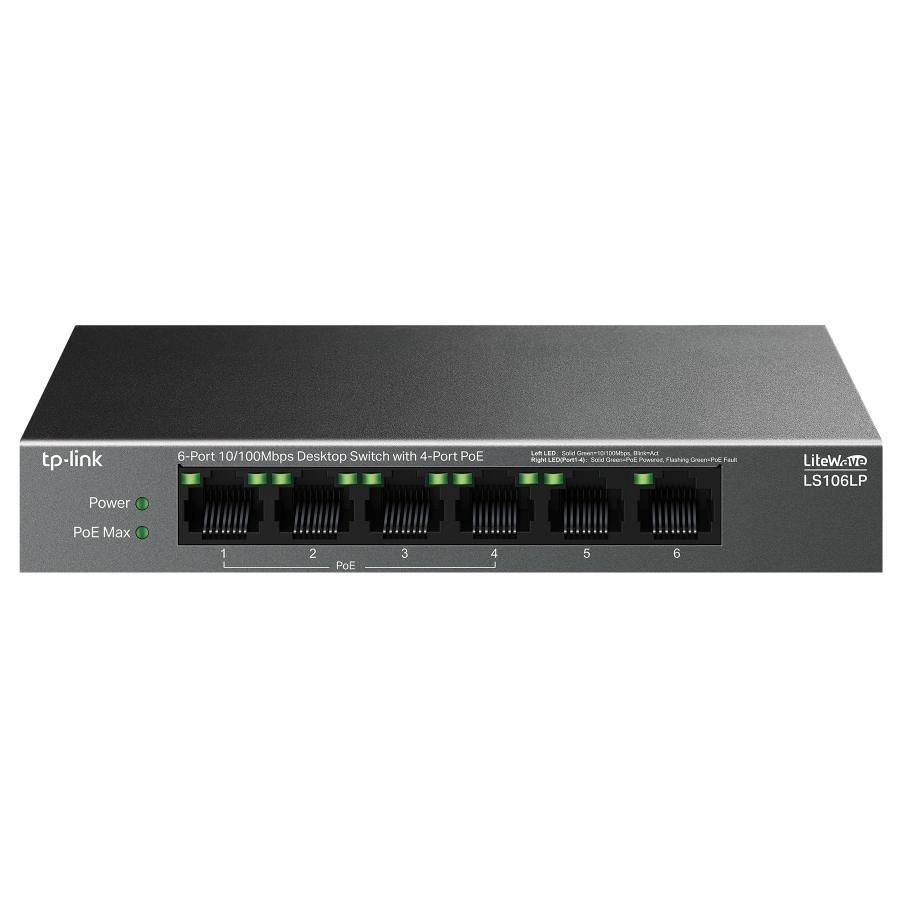 TP-Link LiteWave LS106LP 10/100 Fast Ethernet Switch, PoE, Black