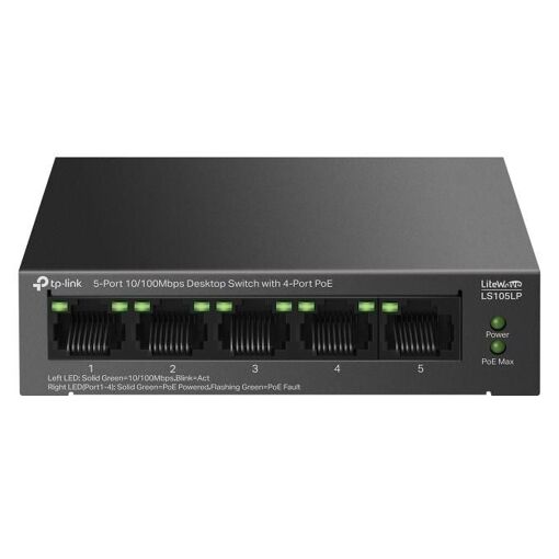 TP-Link LiteWave LS105P 10/100 Fast Ethernet Switch, PoE, Black