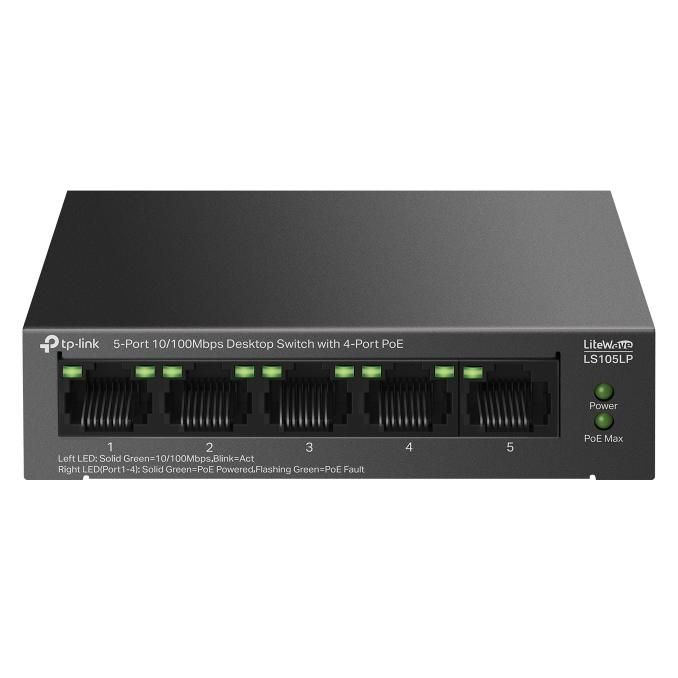 TP-Link LiteWave LS105P 10/100 Fast Ethernet Switch, PoE, Black