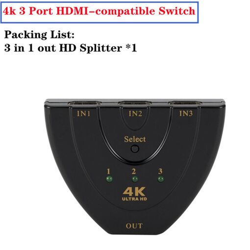 Nipseyteko 0.5m HDMI Splitter 4K 2K 3x1 HD 1080P Video Switch Adapter, 3 Inputs 1 Output Hub for Xbox PS4 DVD HDTV PC Laptop TV