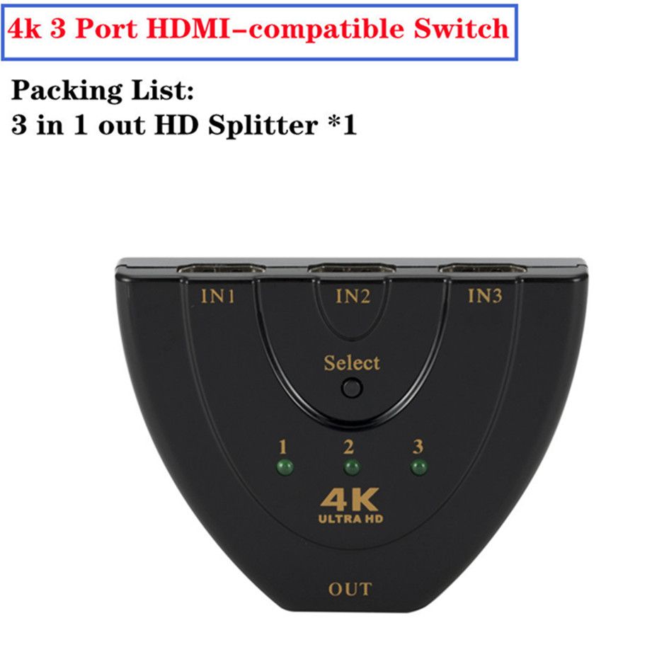 Nipseyteko 0.5m HDMI Splitter 4K 2K 3x1 HD 1080P Video Switch Adapter, 3 Inputs 1 Output Hub for Xbox PS4 DVD HDTV PC Laptop TV