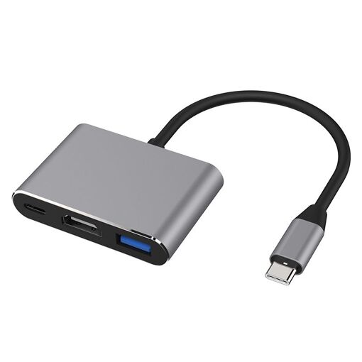 Nipseyteko USB-C to HDMI 3-in-1 Adapter - Gray (for Samsung, Huawei, iPad, Mac, NS, USB 3.1 Type C to HDMI 4K, USB 3.0)