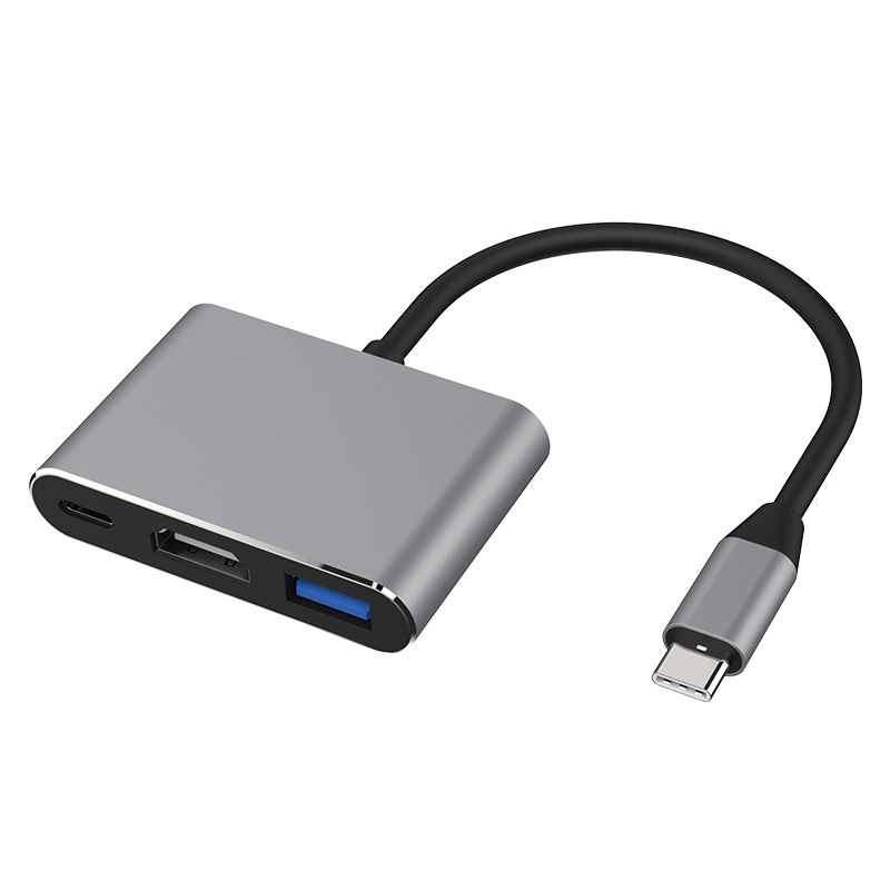 Adaptador Nipseyteko USB-C a HDMI 3 en 1 - Gris (para Samsung, Huawei, iPad, Mac, NS, USB 3.1 Tipo C a HDMI 4K, USB 3.0)