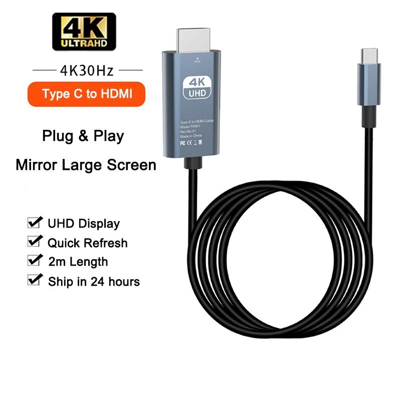Cable USB-C de Plata Nipseyteko de 2m, 4K 30Hz
