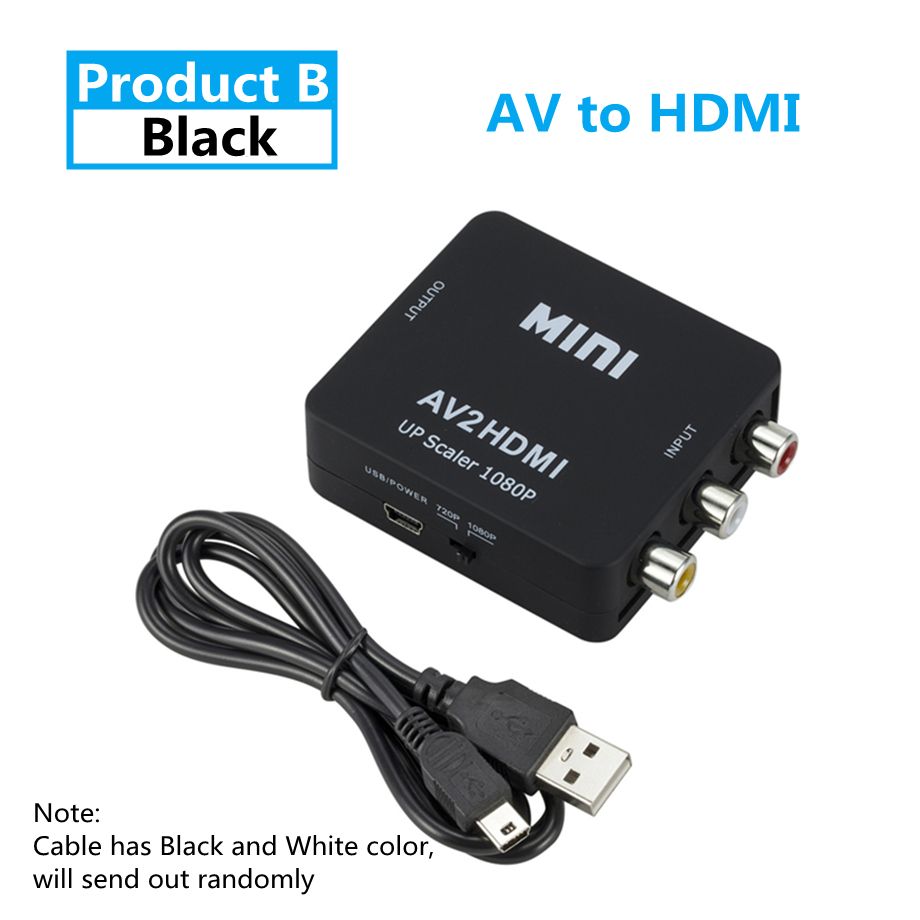 Adaptador Nipseyteko AV2HD Negro - HDMI a HDMI, Caja Convertidor de Video Compuesto, Divisor de Video CVSB L/R, RCA AV a HDMI, 1080P