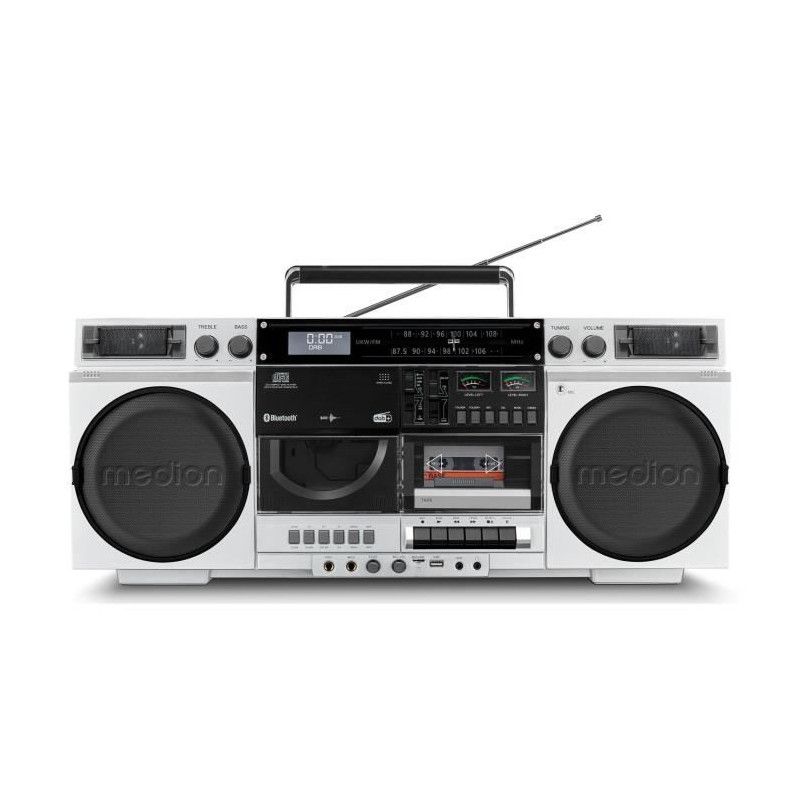 Medion Ghetto Blaster - Silver (DAB+ Radio, CD/Cassette/USB/MP3 Player, 2 x 10W RMS)