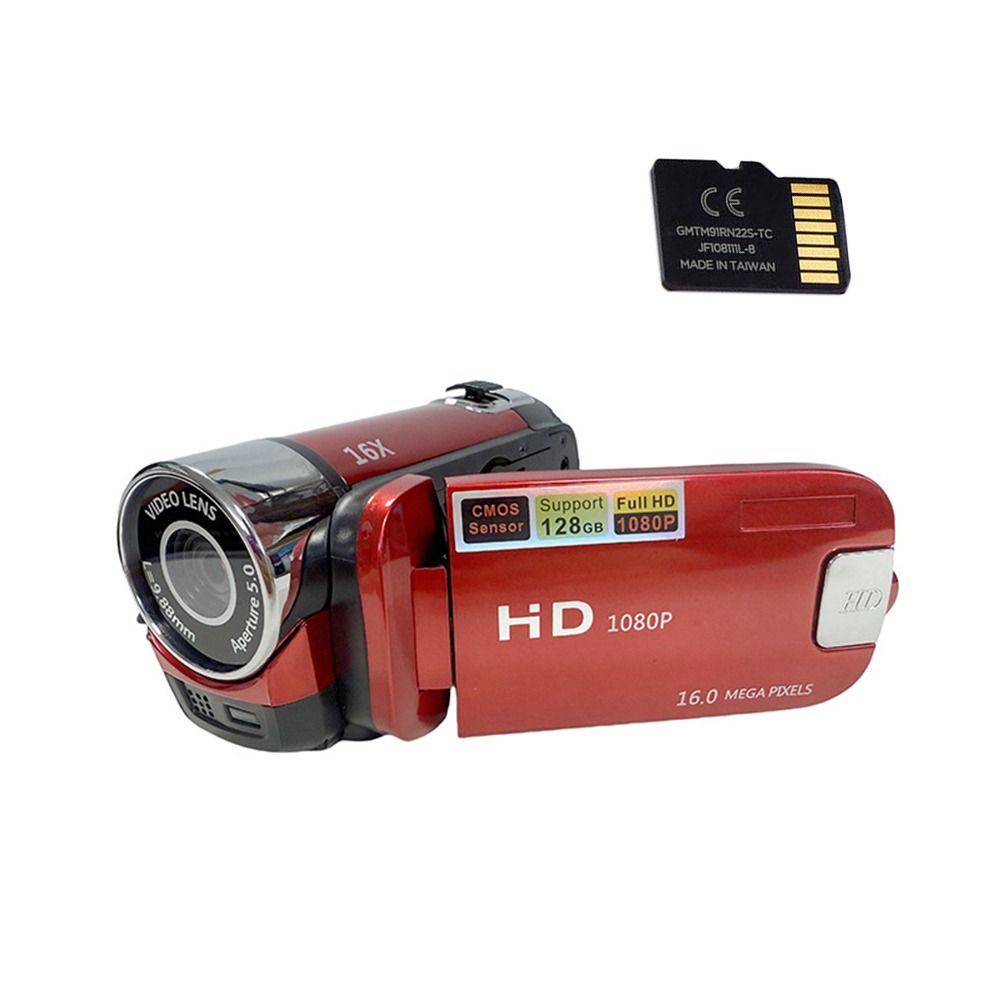 INF HD Digital Camcorder 16MP with Memory Card - 1080p, 16x Zoom Red