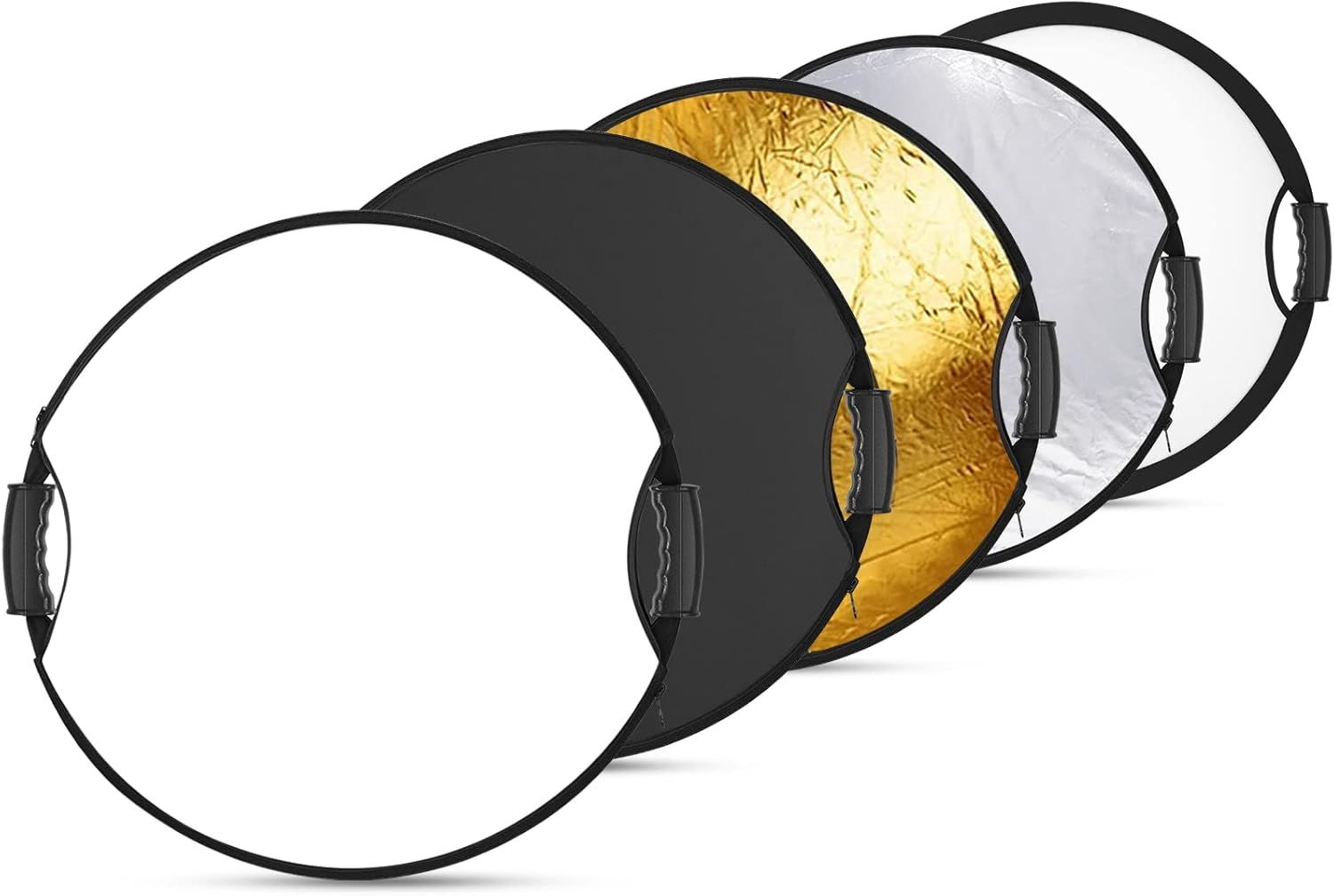 Neewer 56cm Reflector with Handle & Thread 3/8", 5-in-1 Round Foldable Light Diffuser, Translucent/Silver/Gold/White/Black for Photo Lighting in Studio or Outdoors, RF-110II