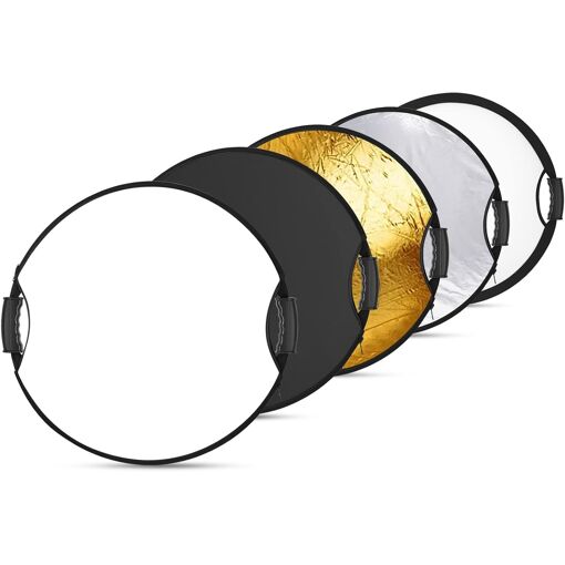 Neewer 56cm Reflector with Handle & Thread 3/8", 5-in-1 Round Foldable Light Diffuser, Translucent/Silver/Gold/White/Black for Photo Lighting in Studio or Outdoors, RF-110II