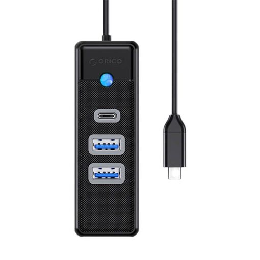 Adaptador Orico USB-C a 2x USB 3.0 + USB-C, 5 Gbps, Negro