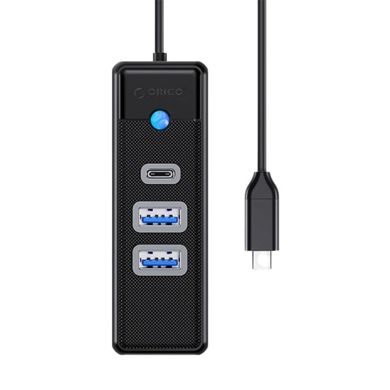 Adaptateur Orico USB-C vers 2 x USB 3.0 + USB-C, 5 Gbps, Noir