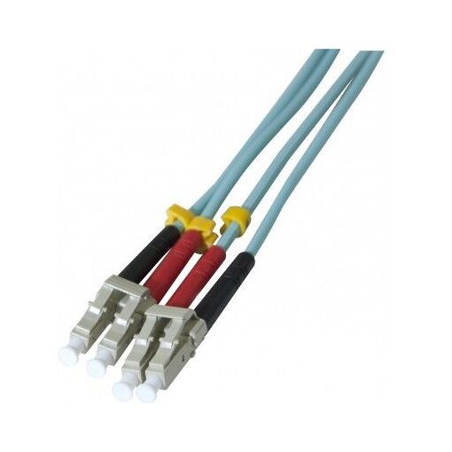Câble optique multimode Exertis Connect LC/UPC, 3 m, 2 mm, duplex, OM3, 50/125 microns, sans halogène, bleu aqua