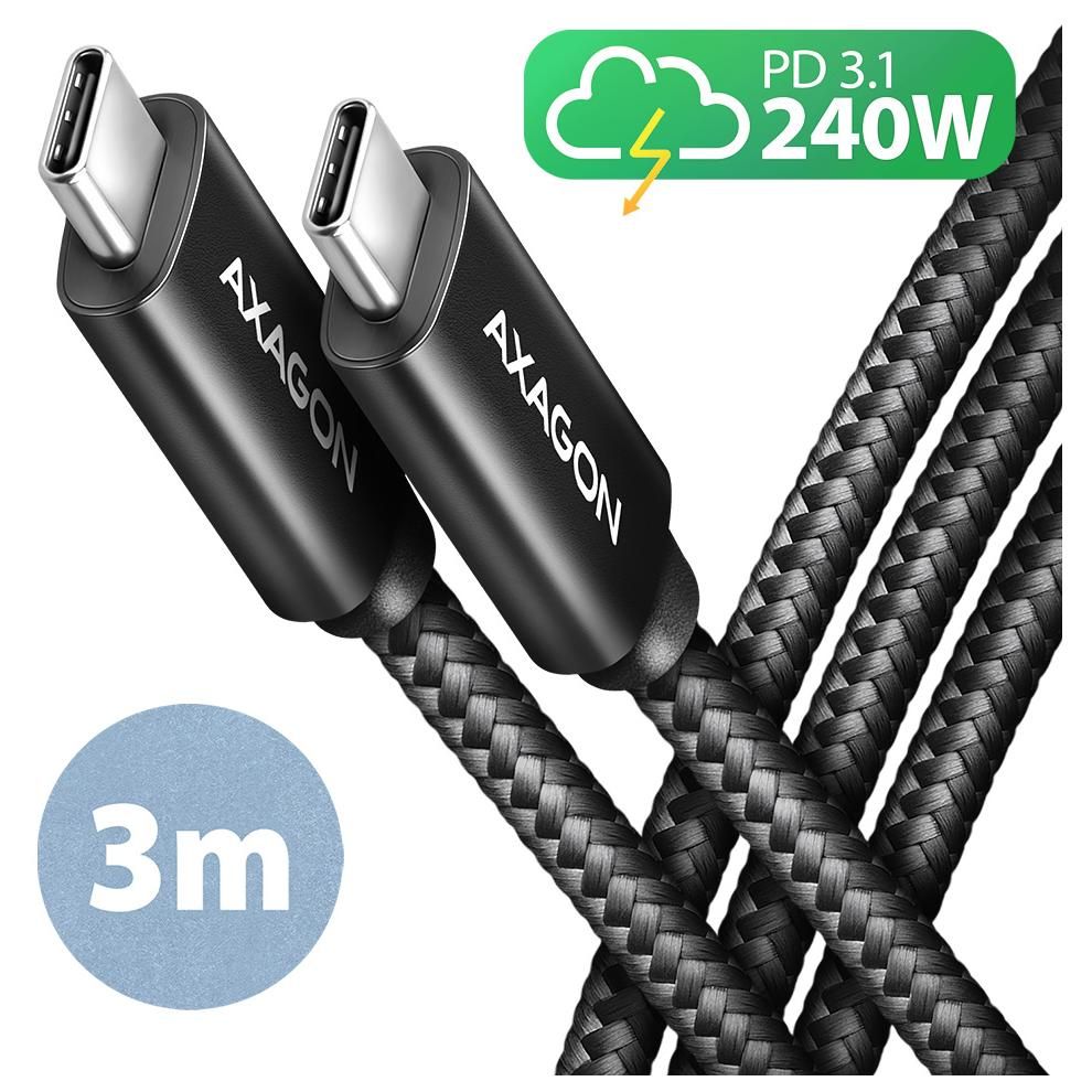 Axagon USB-C to USB-C Cable, 3m, PD 240W 5A, Black