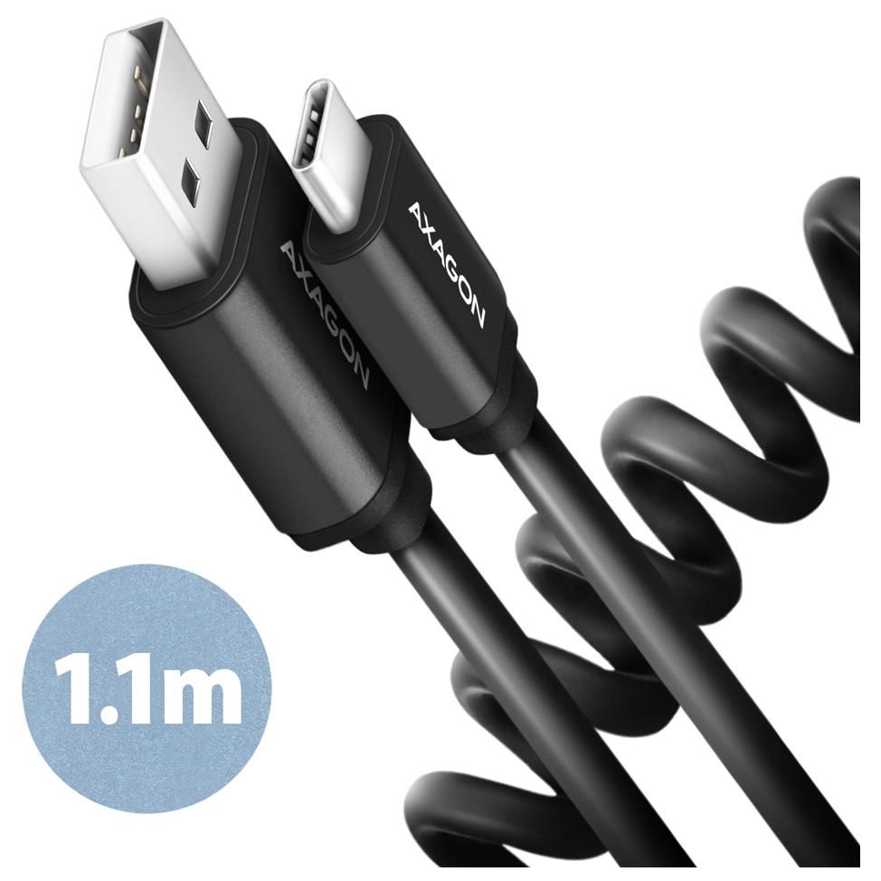 Axagon USB 2.0 Data and Charging Cable, 1.1m, 3A, Black Twisted