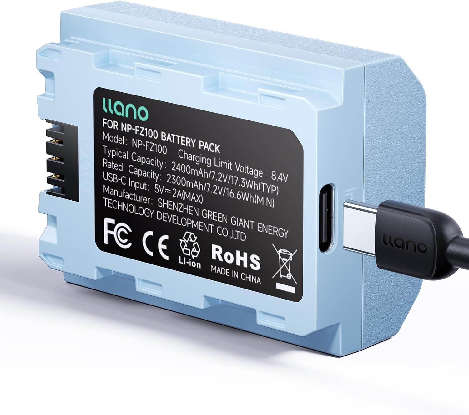 Batterie NP-FZ100 2400 mAh avec chargeur USB-C rapide pour appareils photo Sony A7 III, A7 IV, A6600, etc.