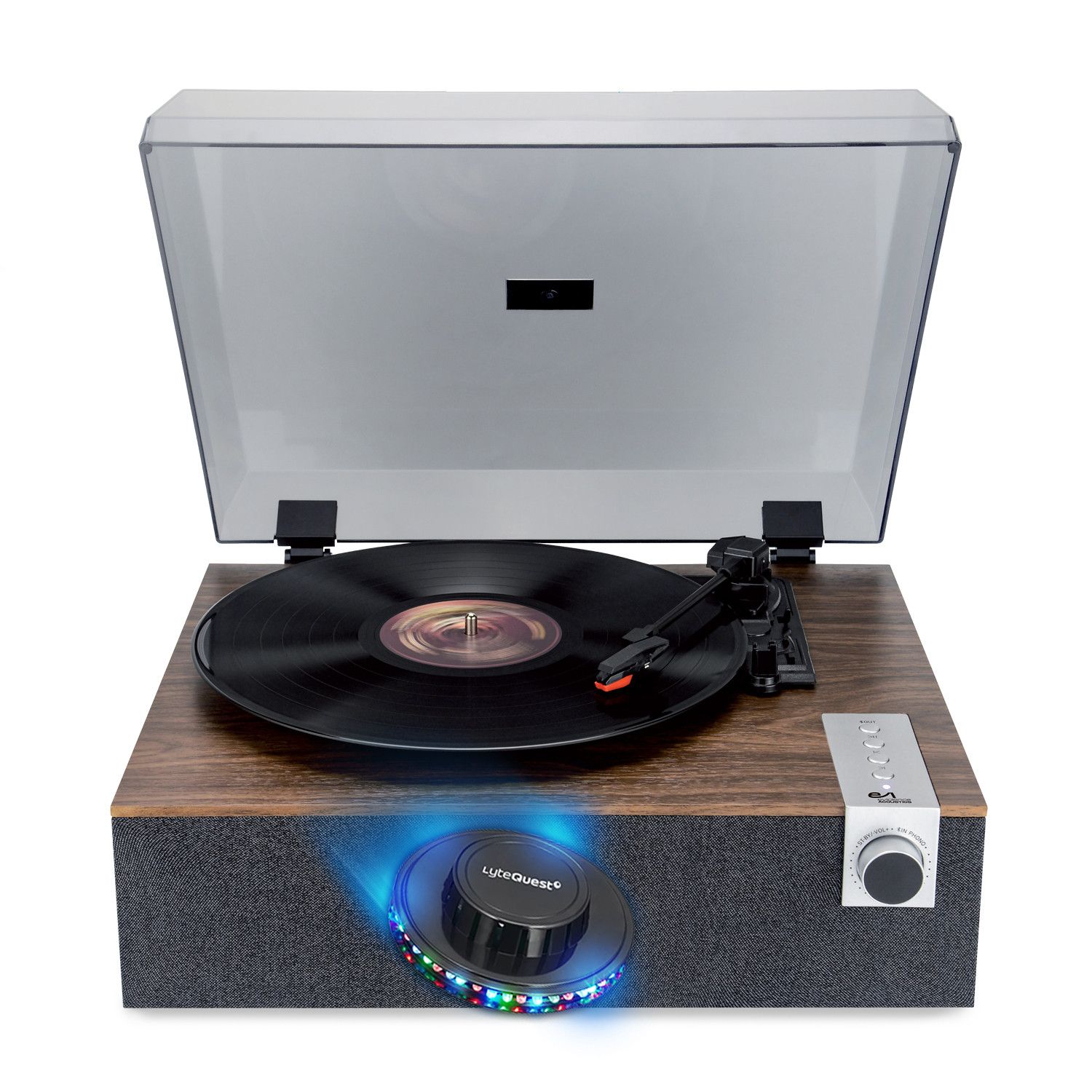 Evidence Acoustics EA-PL200-WOOD Vinyl Turntable - 40W, Bluetooth, UV LED Lights
