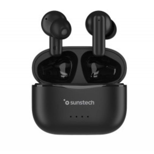 Sunstech WAVEPODSBK Bluetooth Headphones with Charging Case - 4.5h Battery Life - Black