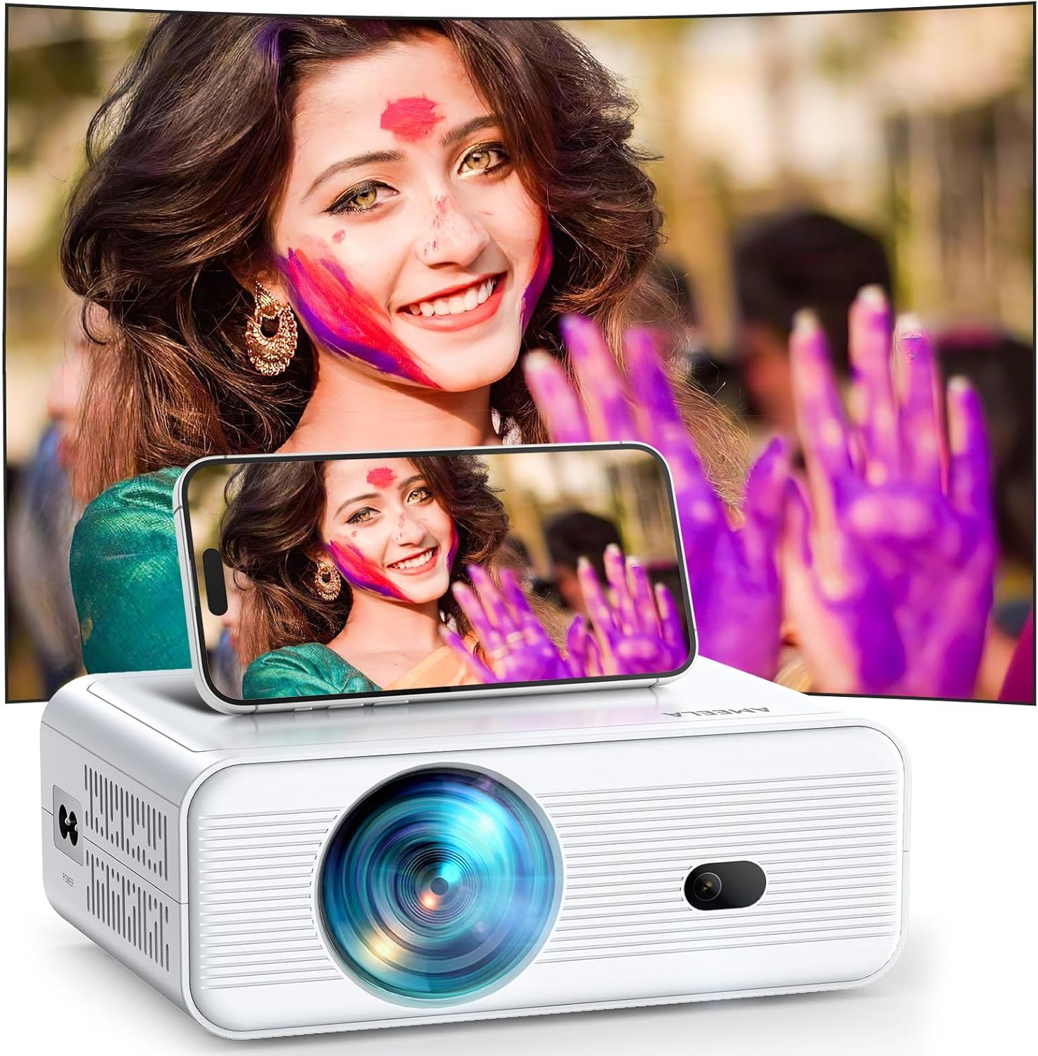 Proyector AMEELA de 18.000 lúmenes, proyector mini Full HD 1080p