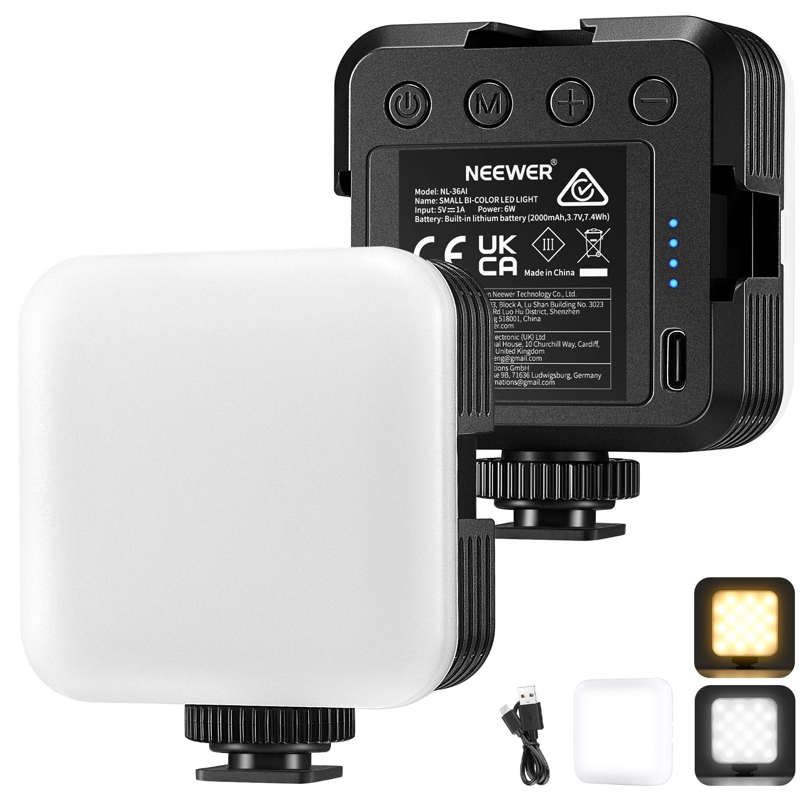 Lampe vidéo LED Neewer portable à deux couleurs, réglable de 3200K à 5600K, avec 3 chaussures froides, CRI 97+, 8 modes scène, batterie rechargeable 2000mAh pour YouTube/vlog/photographie