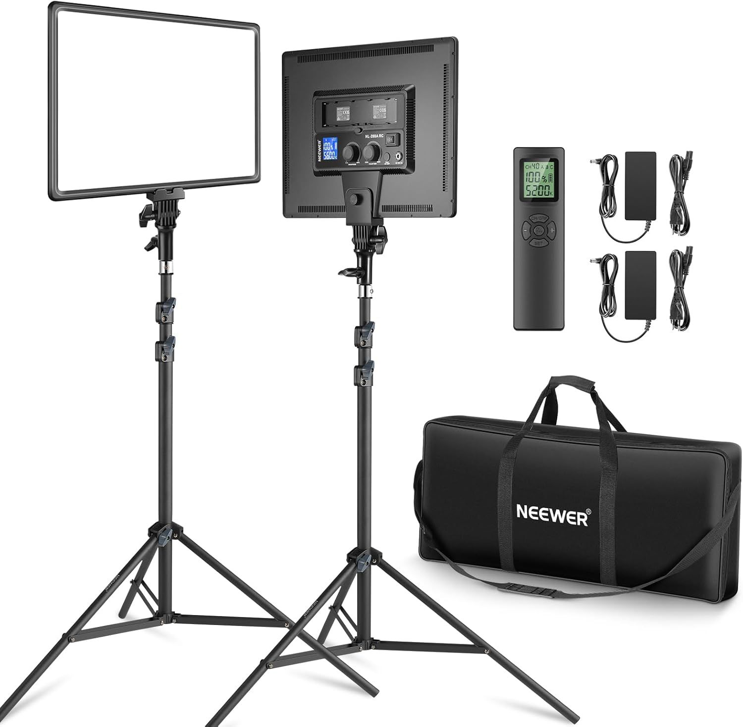 Kit Neewer 2 x Panel de Luz de Video LED de 45.7 cm con Iluminación Bicolor Variable, Estante y Bolsa de Transporte, Lámpara de Estudio de Video de 45 W para Juegos/Transmisión en Vivo/YouTube/Estudio/Fotografía