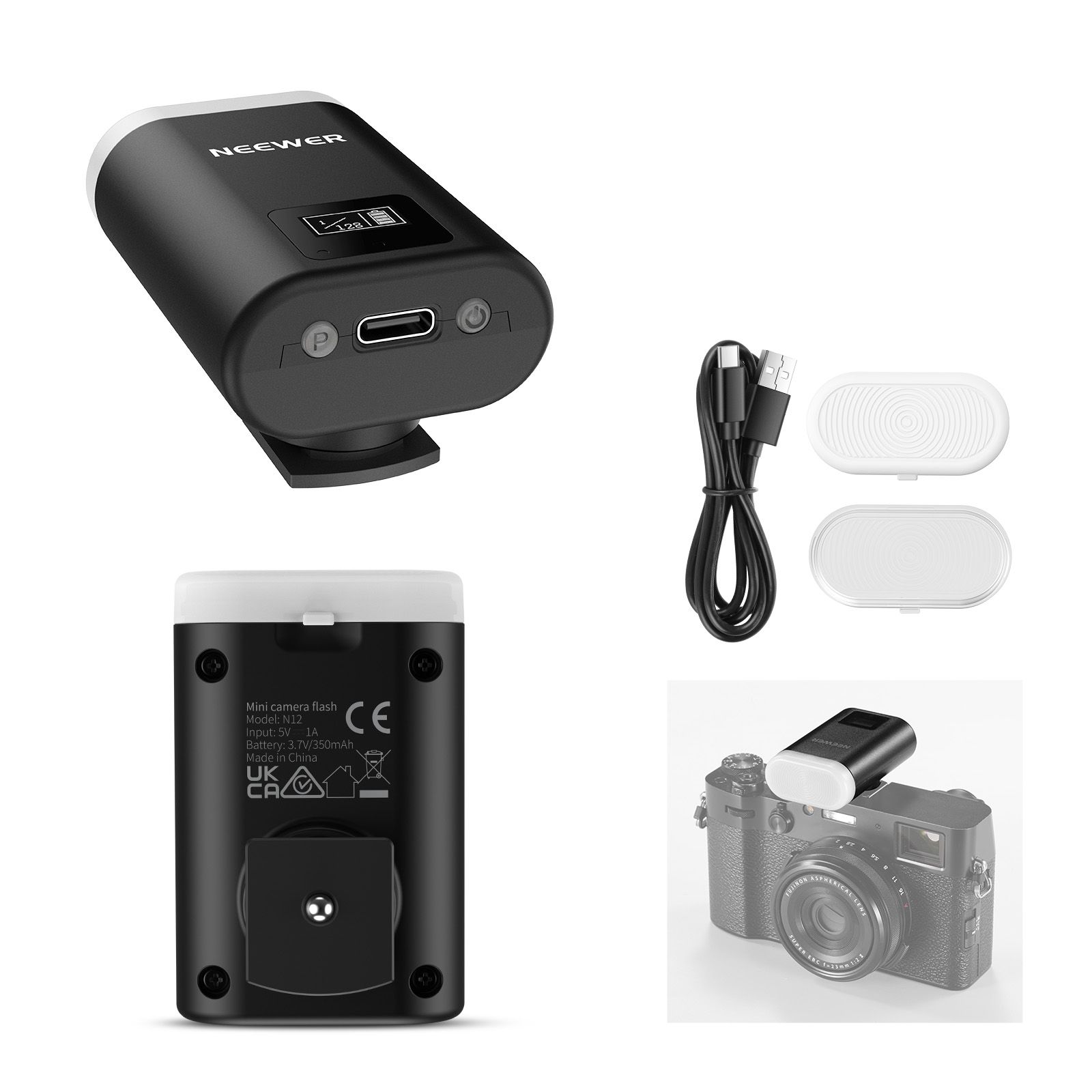 Neewer N12 Mini Flash for Camera, 5600K Fill Light with LCD Screen, Compatible with Digital Cameras Canon, Fujifilm, Sony, Nikon DSLR for Photo Studio Shoots