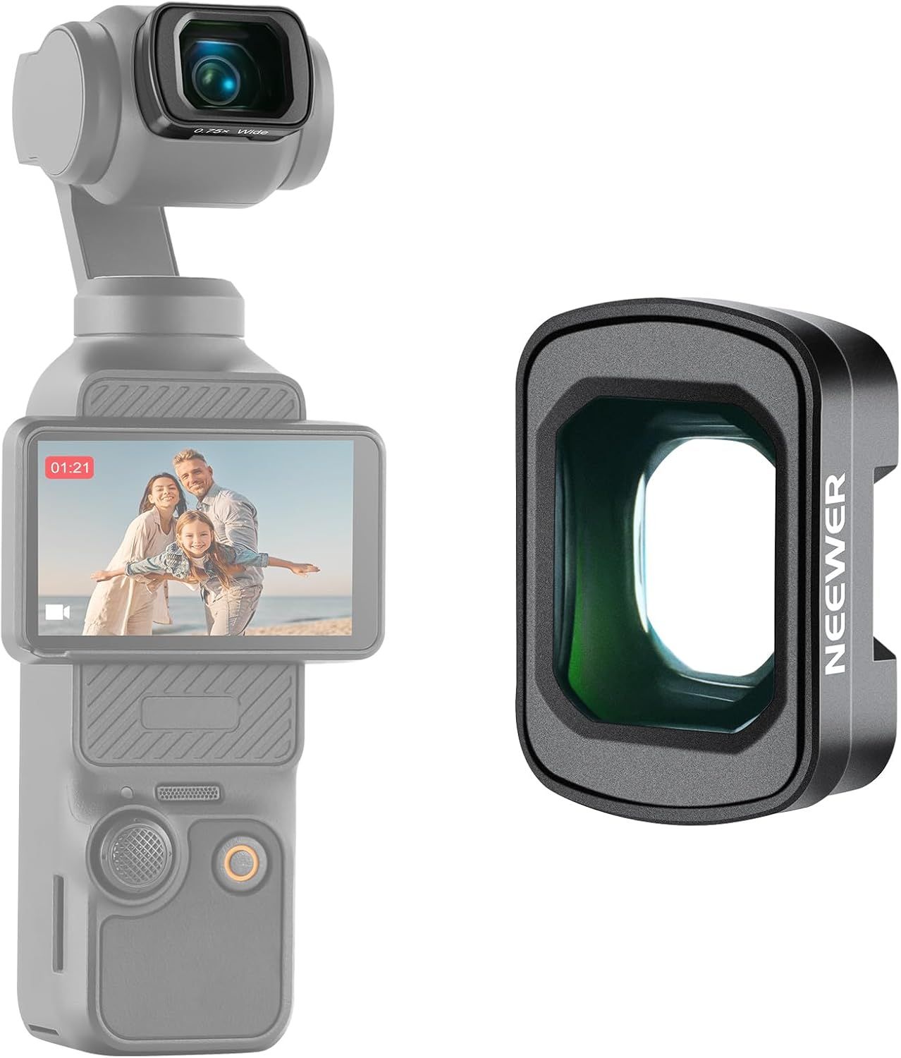 Neewer 0.75x Wide Angle Lens for DJI Osmo Pocket 3, 108° Field of View, Magnetic Coated Aspheric Lens, LS-45