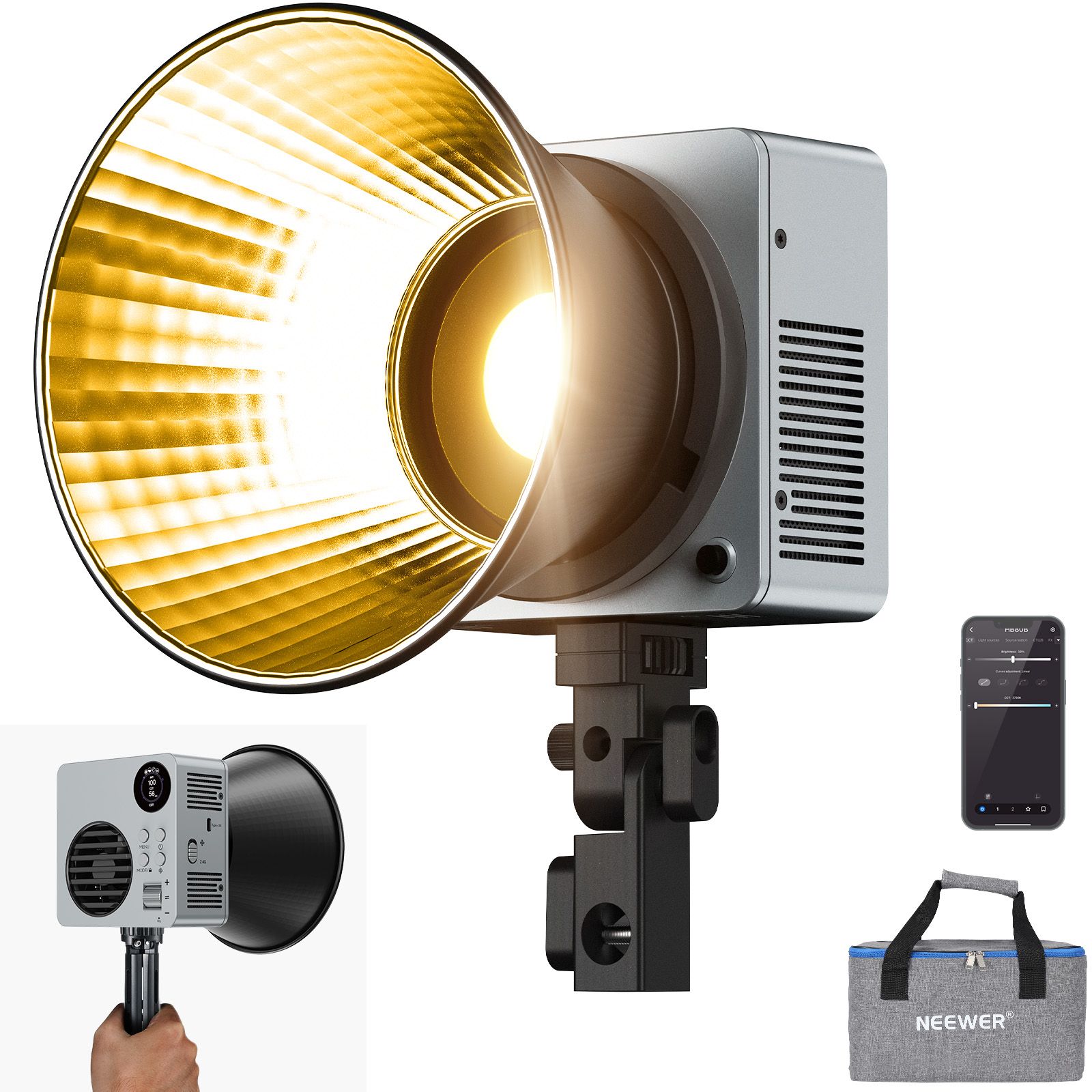 Neewer 80W LED Video Lighting with 72Wh Battery / Quick Charge PD 100W/App Control & 2.4G, Continuous COB Bi-color Light 25500lx/1m, 2700-6500K, Adjustable IRC95+, 13 Scenes, HB80B